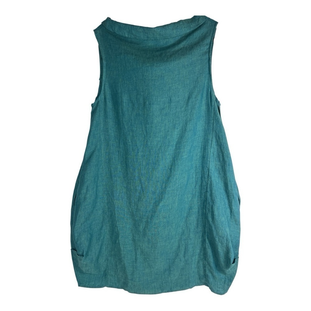 Yuvita Linens Sz XL Midi Cowl Neck Linen Sleeveless Dress Blue/Green Lagenlook - Picture 2 of 11